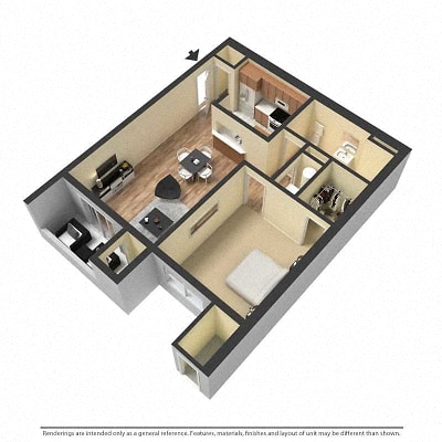 Floor plan for 1 bed, 1 bath, 824 sqft